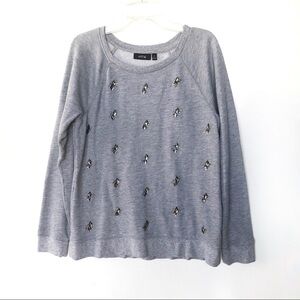 Apt 9 Rhinestone Sweatshirt Gray Scoop Neck Sparkly Top Medium